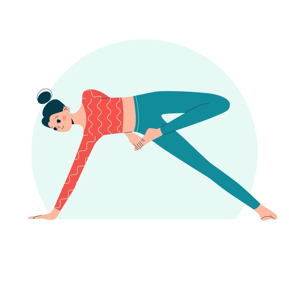 mujer haciendo pose de yoga. ilustración conceptual para yoga, pilates y estilo de vida saludable. ilustración vectorial plana. vector