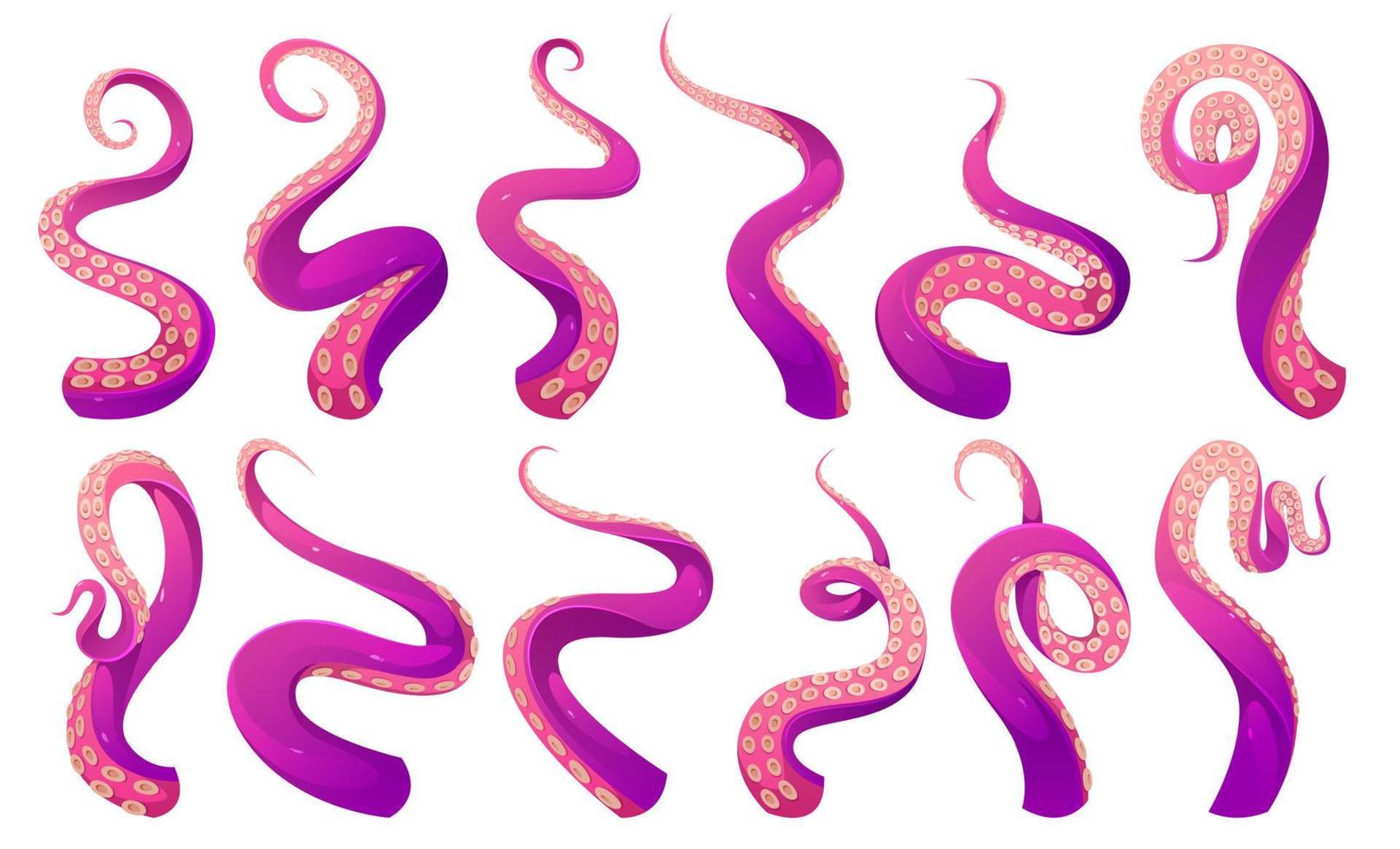 Octopus tentacles isolated set, kraken squid palps vector