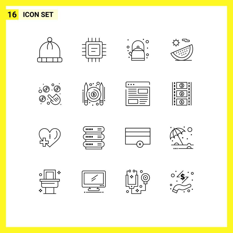 Universal Icon Symbols Group of 16 Modern Outlines of money pay tea click summer Editable Vector Design Elements