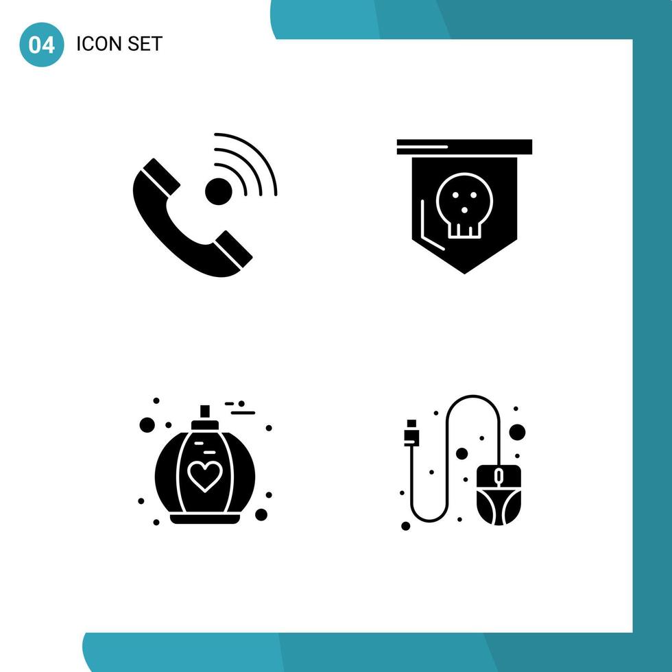 Set of 4 Commercial Solid Glyphs pack for call fragrance incoming halloween perfume Editable Vector Design Elements