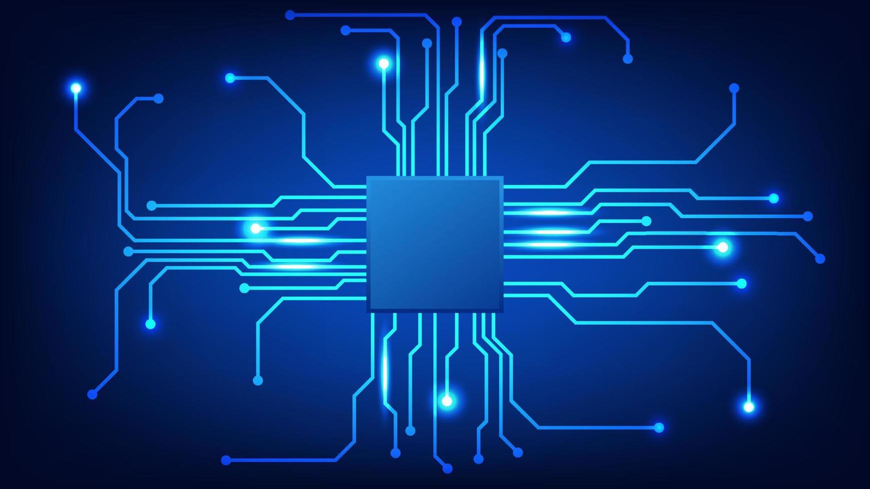 Hi tech digital circuit board. AI pad and electrical lines connected on blue lighting background. futuristic technology design element concept vector