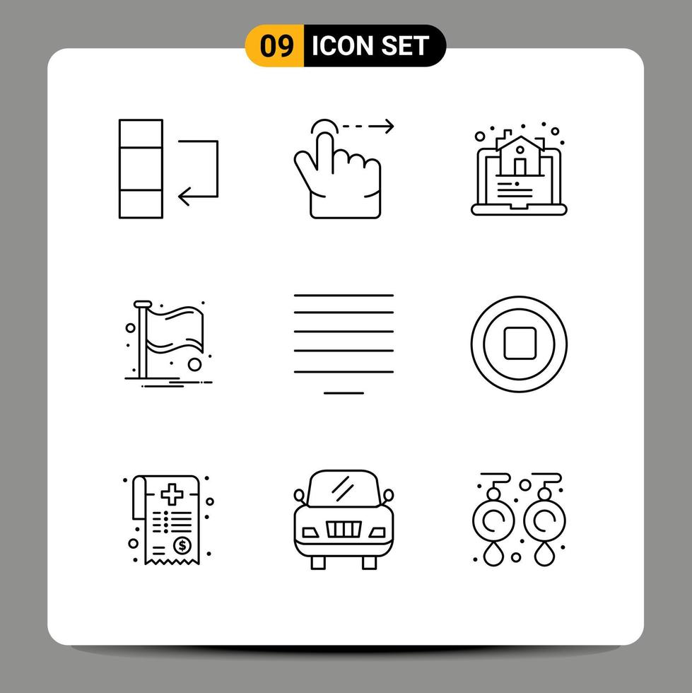User Interface Pack of 9 Basic Outlines of media center real align notification Editable Vector Design Elements