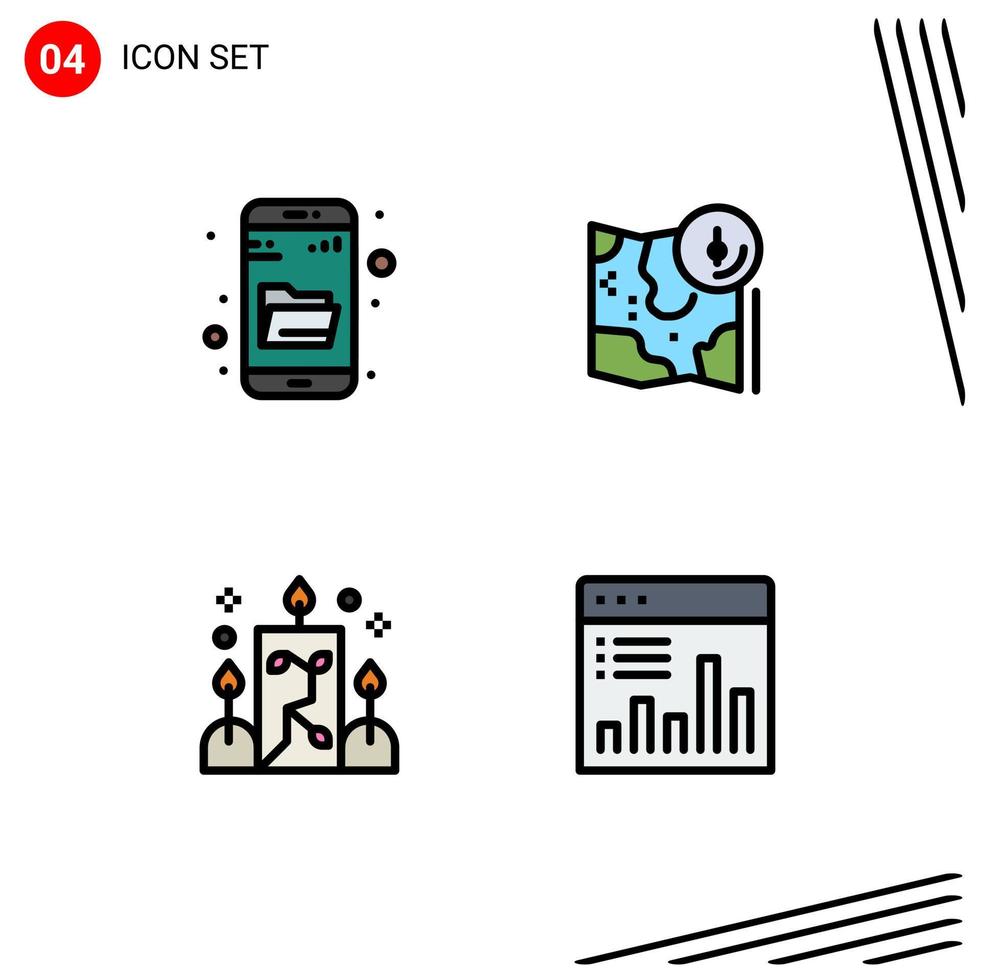 Set of 4 Modern UI Icons Symbols Signs for drive search candle search gps light Editable Vector Design Elements