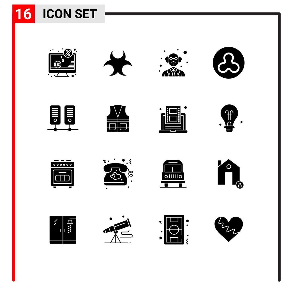 16 Thematic Vector Solid Glyphs and Editable Symbols of server center science currency ripple Editable Vector Design Elements