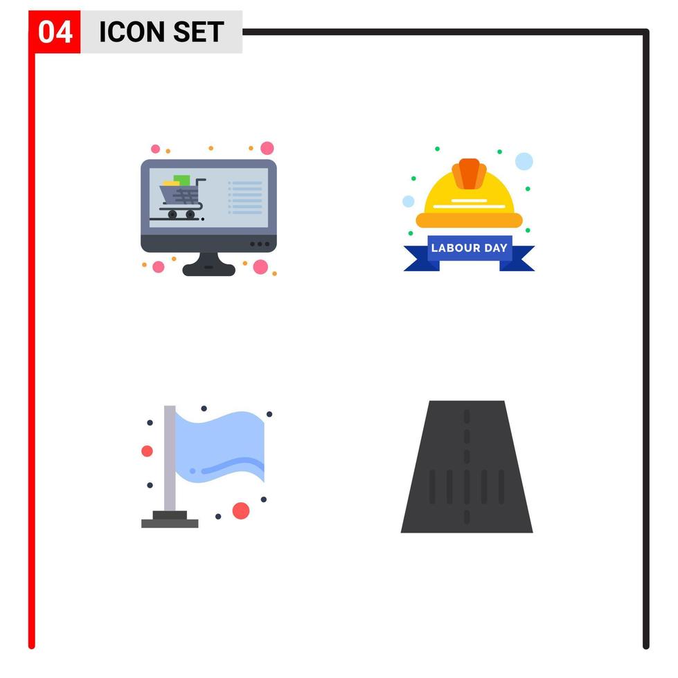 Set of 4 Commercial Flat Icons pack for buy labour badge display hard flag Editable Vector Design Elements