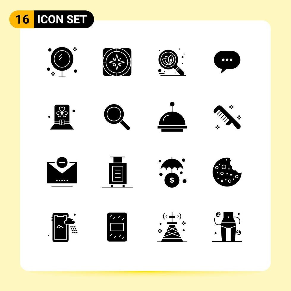 16 User Interface Solid Glyph Pack of modern Signs and Symbols of costume message navigation comment seo Editable Vector Design Elements