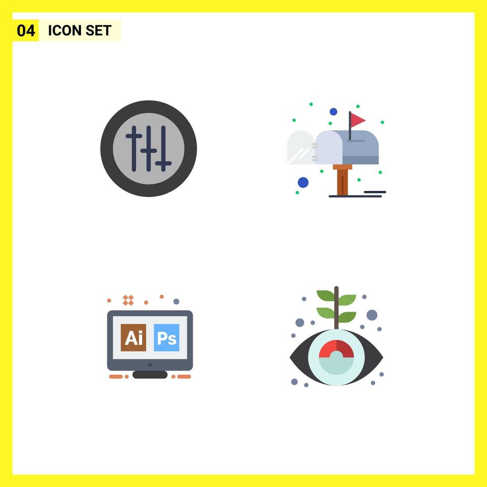 4 Thematic Vector Flat Icons and Editable Symbols of options ps box post ai Editable Vector Design Elements