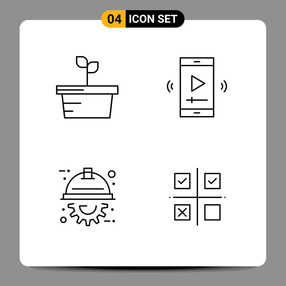 Group of 4 Modern Filledline Flat Colors Set for nature engineer film video player project Editable Vector Design Elements