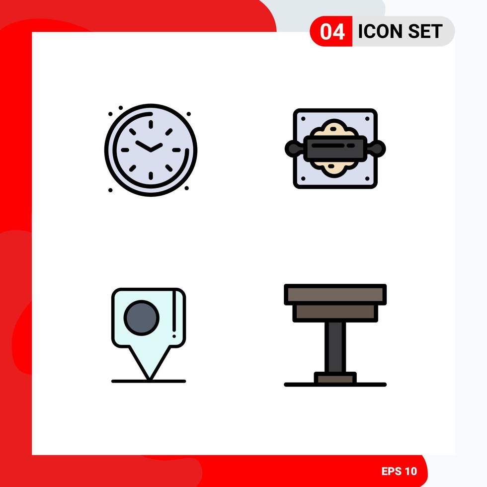 Set of 4 Commercial Filledline Flat Colors pack for home chat watch bread roller bangla Editable Vector Design Elements