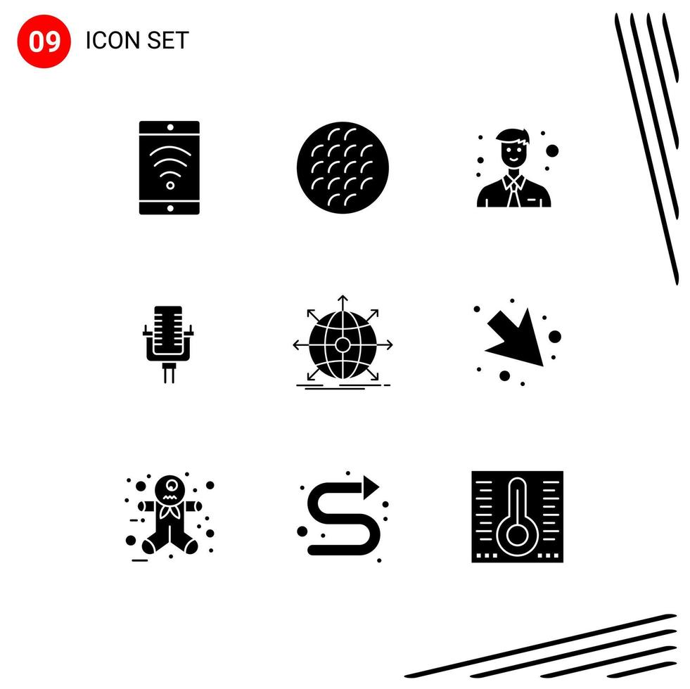 Group of 9 Modern Solid Glyphs Set for international business business song multimedia Editable Vector Design Elements