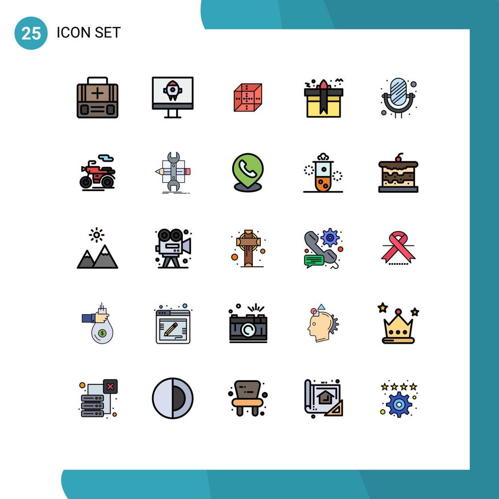Set of 25 Modern UI Icons Symbols Signs for microphone birthday delivrey present box Editable Vector Design Elements