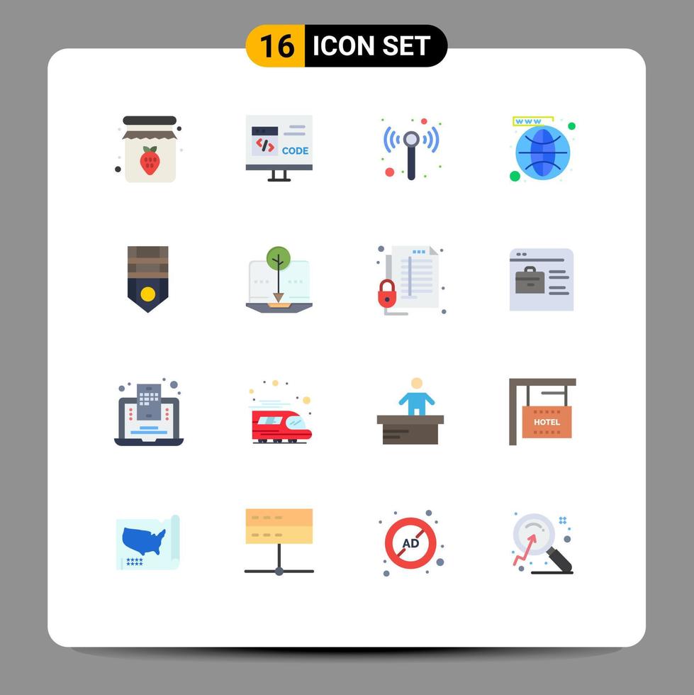 Group of 16 Flat Colors Signs and Symbols for badge website development social media Editable Pack of Creative Vector Design Elements