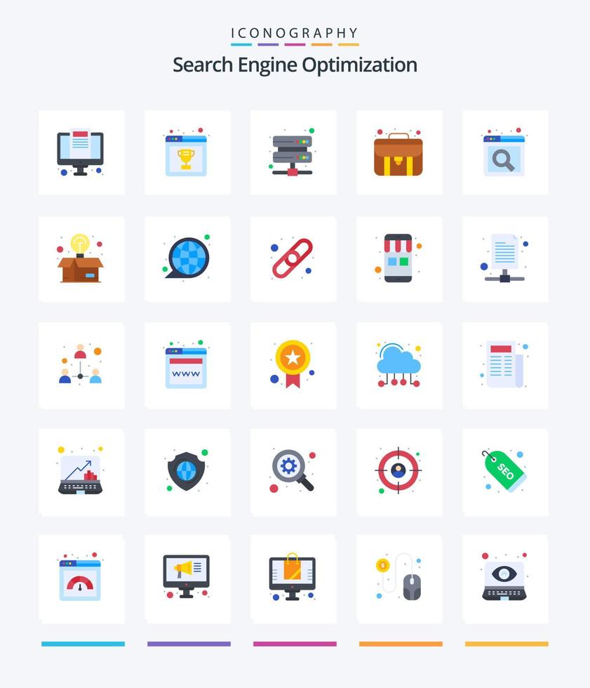 Creative Seo 25 Flat icon pack  Such As box. search. storage. internet. case vector