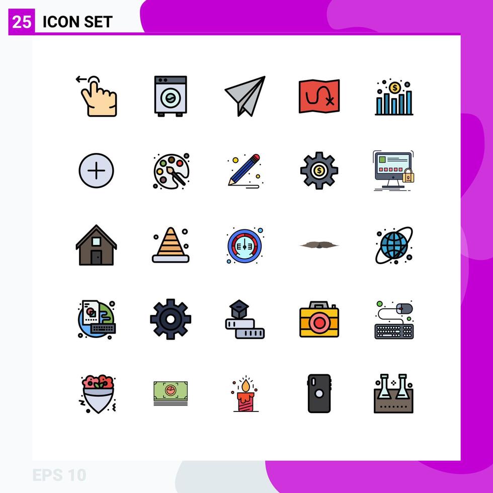 Universal Icon Symbols Group of 25 Modern Filled line Flat Colors of revenue increase paper chart route Editable Vector Design Elements