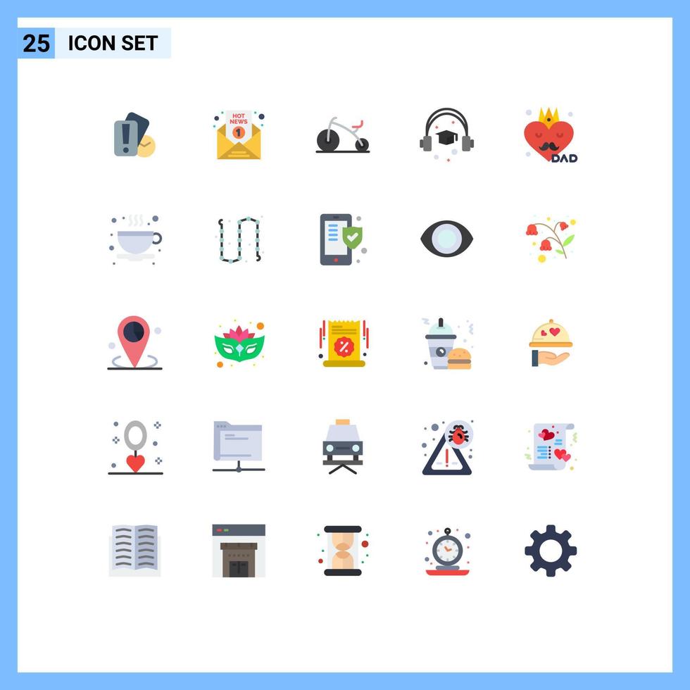 Flat Color Pack of 25 Universal Symbols of father accessories report graduation cap Editable Vector Design Elements