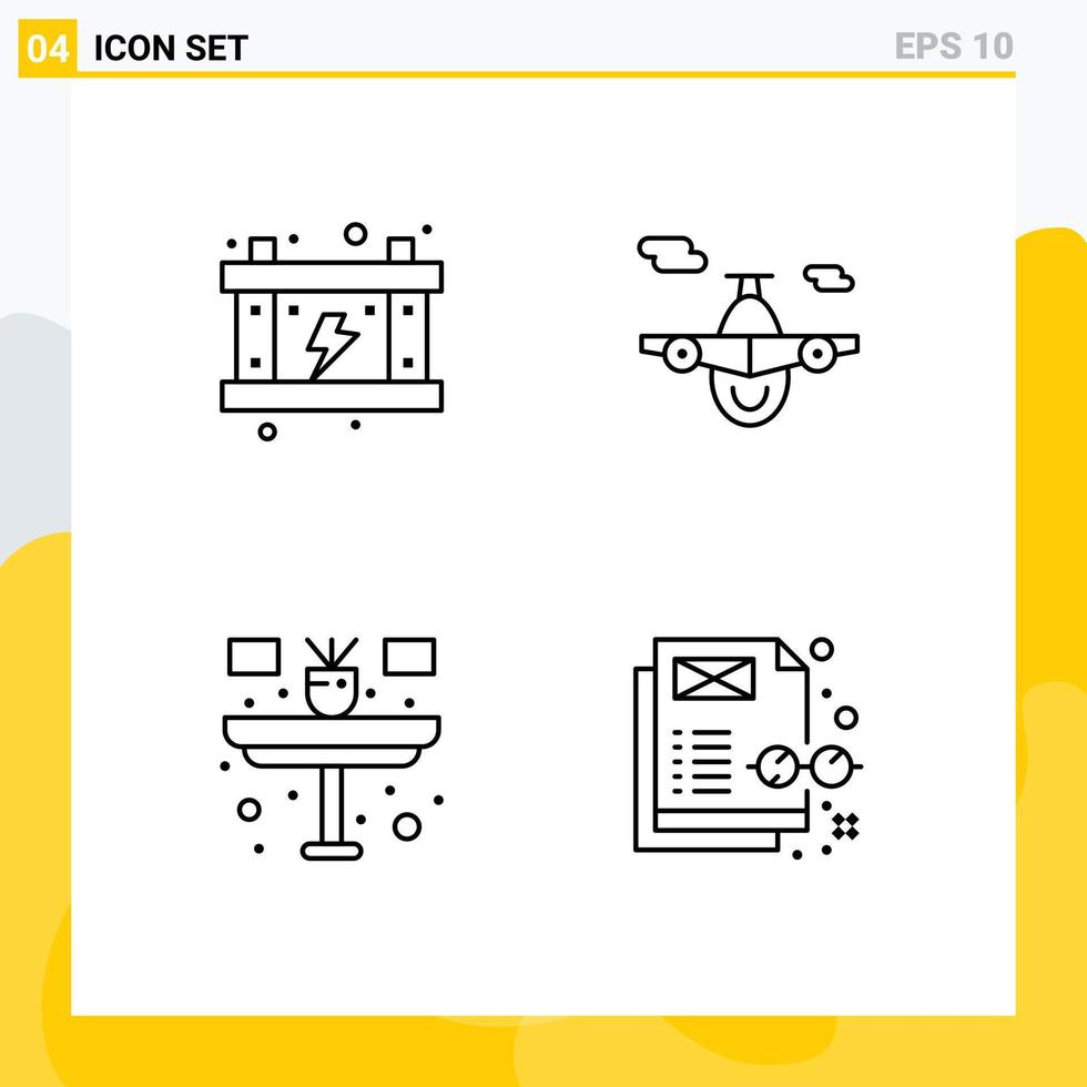 Pack of 4 creative Filledline Flat Colors of electricity flower battery transport table Editable Vector Design Elements