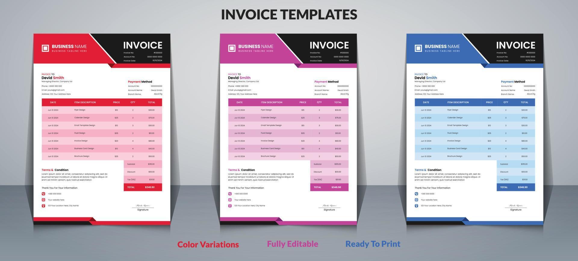 Invoice Design templates or Bill Payment form vector