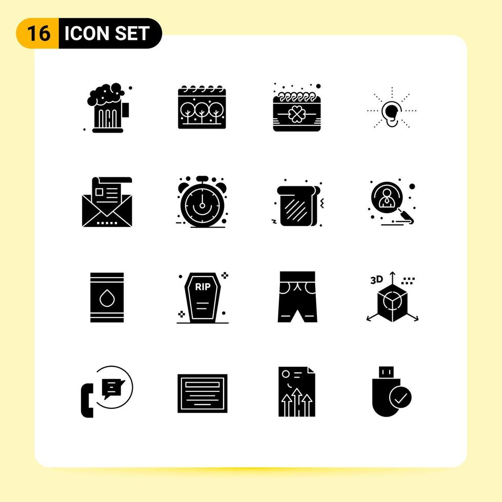 Universal Icon Symbols Group of 16 Modern Solid Glyphs of communication listen event hearing ear Editable Vector Design Elements