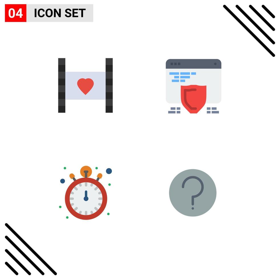 4 Thematic Vector Flat Icons and Editable Symbols of film pocket watch love seo timer Editable Vector Design Elements