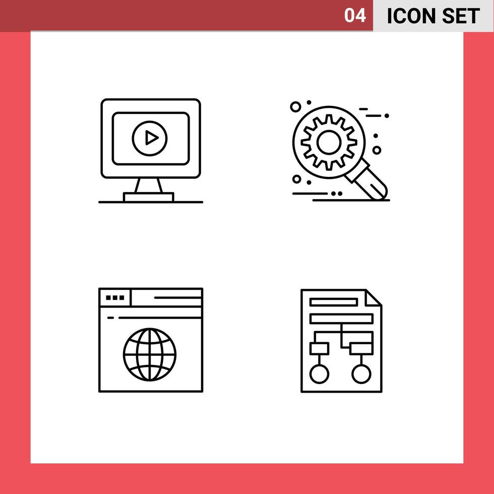 Line Pack of 4 Universal Symbols of monitor server customize setting graph Editable Vector Design Elements