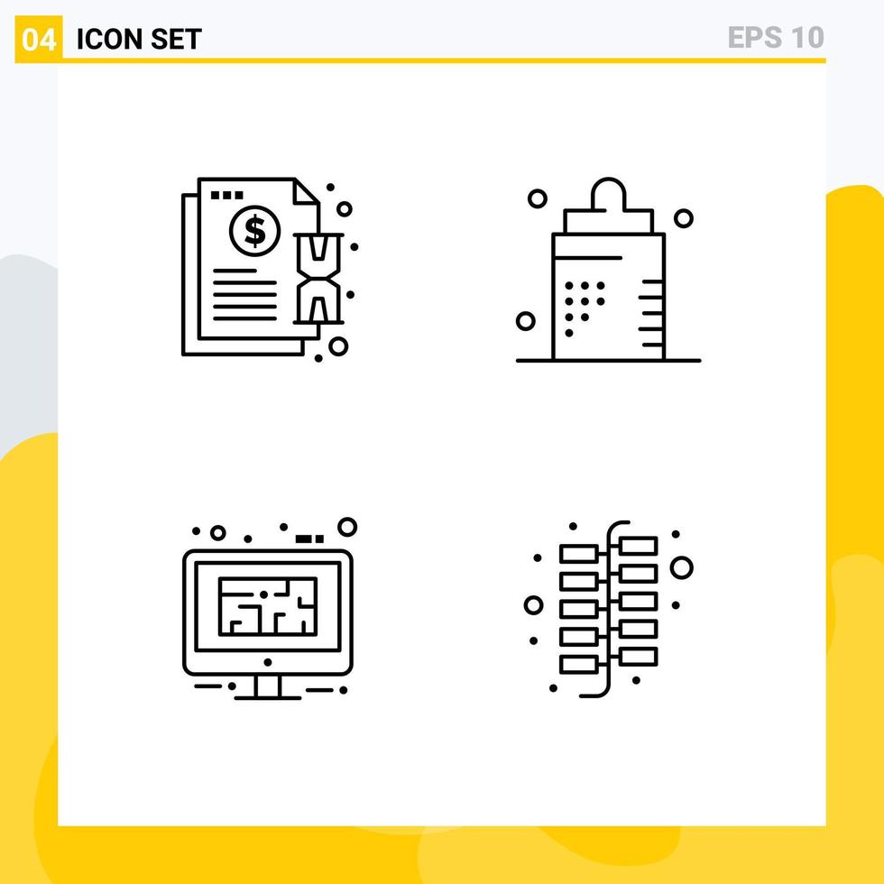 Set of 4 Modern UI Icons Symbols Signs for contract form notification bottle blue Editable Vector Design Elements