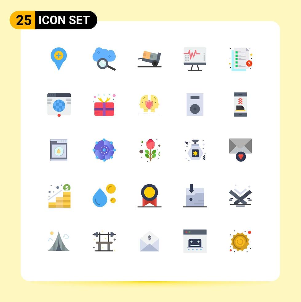 Pictogram Set of 25 Simple Flat Colors of medical heartbeat cloud search heart logistic Editable Vector Design Elements