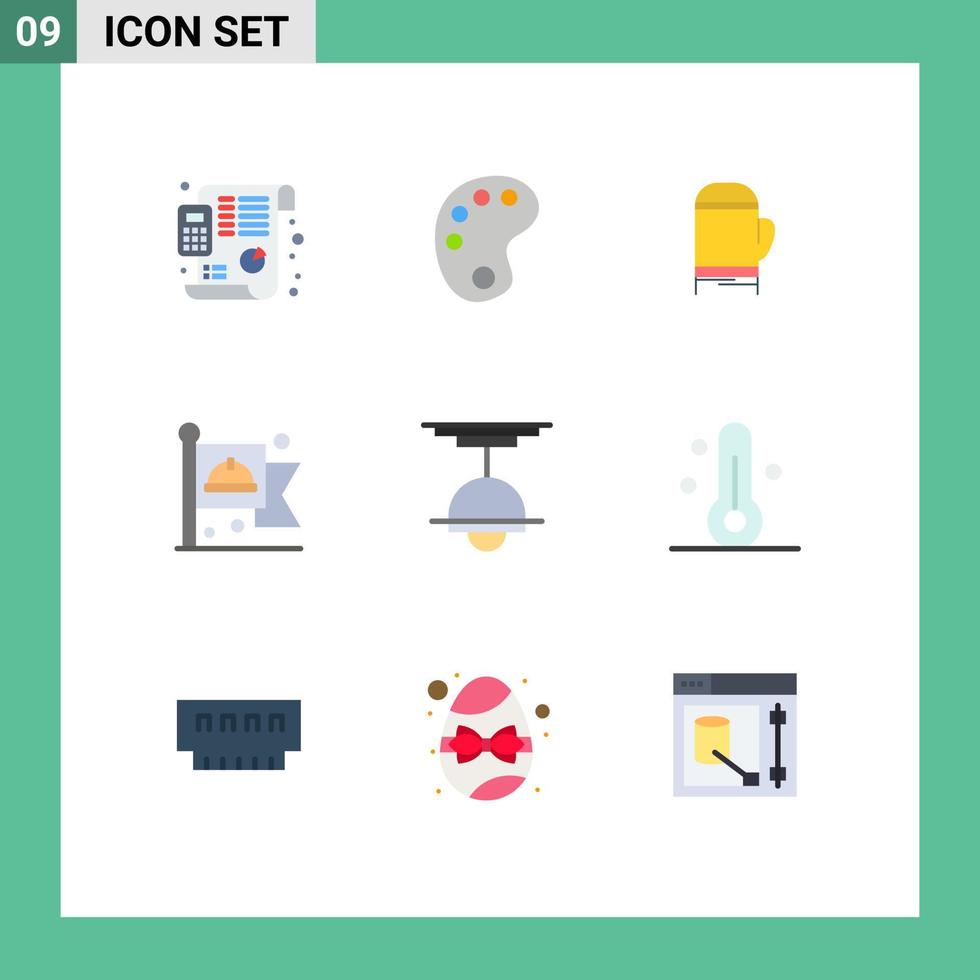 Pictogram Set of 9 Simple Flat Colors of interior decor microwave labour flag Editable Vector Design Elements