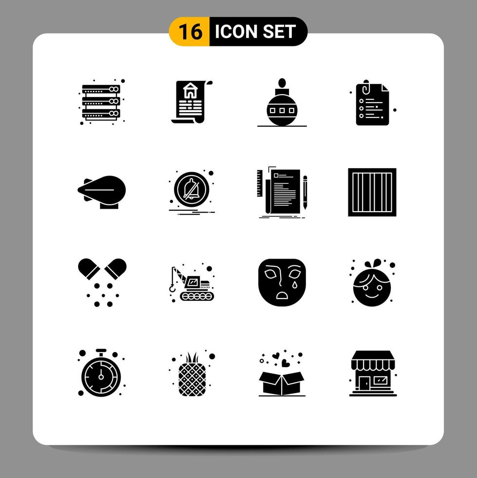 16 Thematic Vector Solid Glyphs and Editable Symbols of alarm airship easter back to school clip Editable Vector Design Elements