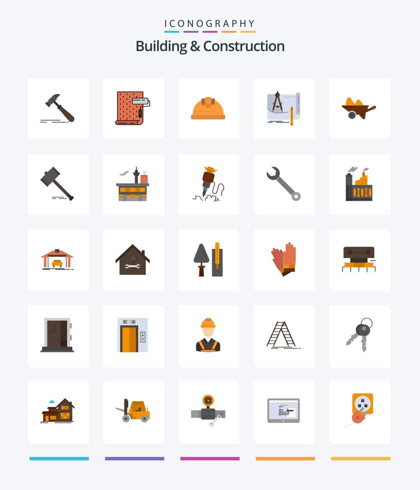 Creative Building And Construction 25 Flat icon pack  Such As construction. architecture. repair. blueprint. building vector
