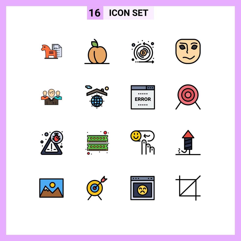 Stock Vector Icon Pack of 16 Line Signs and Symbols for team face fruit emotion token Editable Creative Vector Design Elements