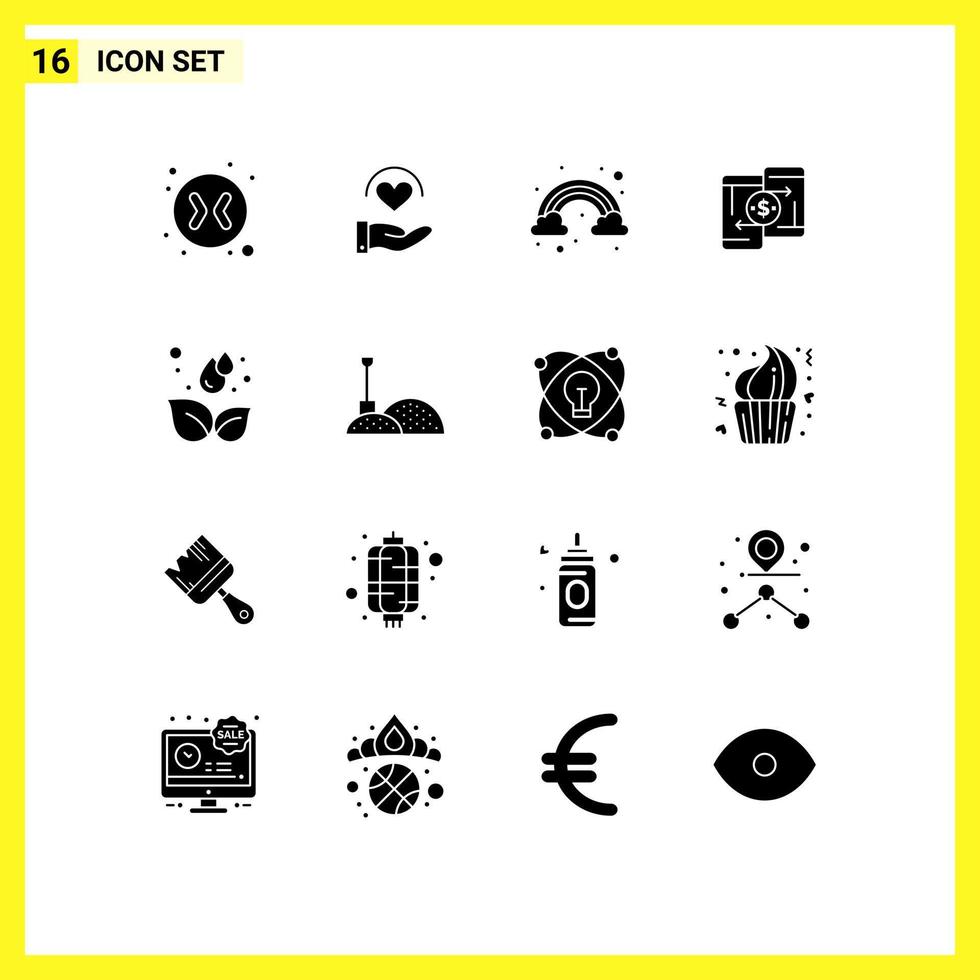 16 Universal Solid Glyph Signs Symbols of droop earth rainbow phone payment Editable Vector Design Elements