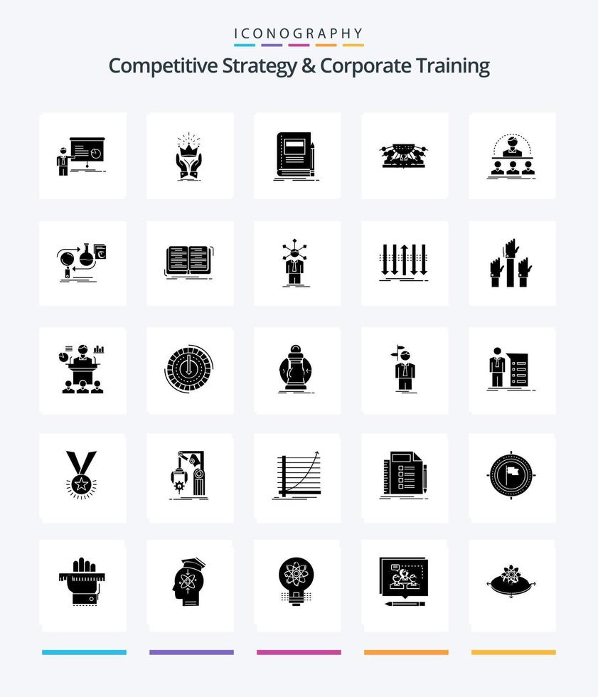 Creative Competitive Strategy And Corporate Training 25 Glyph Solid Black icon pack  Such As human. allocation. market. school. education vector