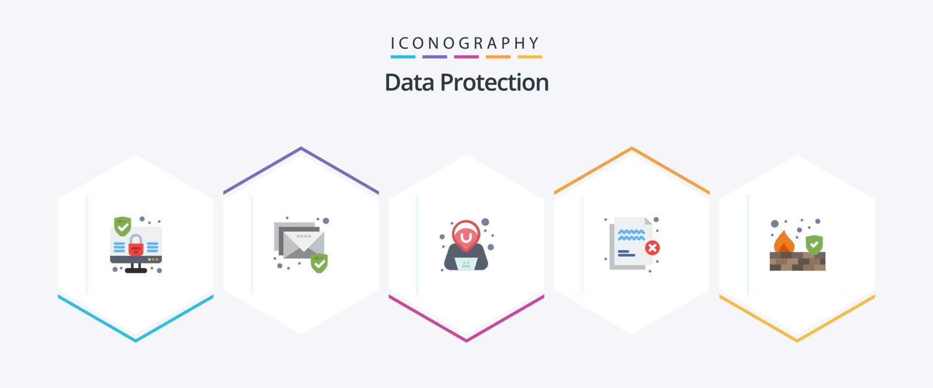 Data Protection 25 Flat icon pack including wall. firewall. security. fire. security vector