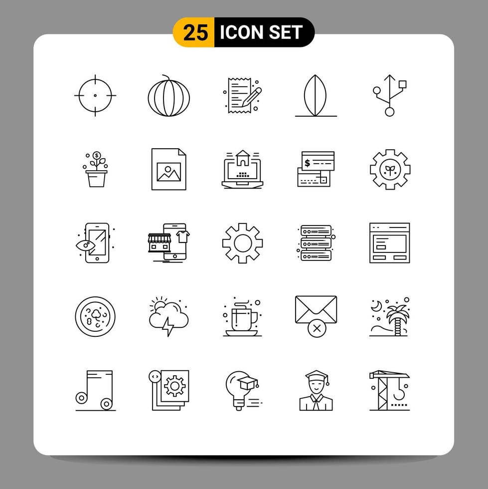 Pictogram Set of 25 Simple Lines of money usb list connection surf Editable Vector Design Elements