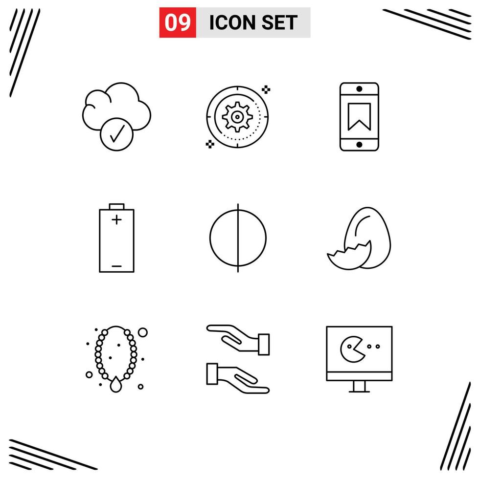 Group of 9 Modern Outlines Set for quality antialiasing achievements energy electric Editable Vector Design Elements