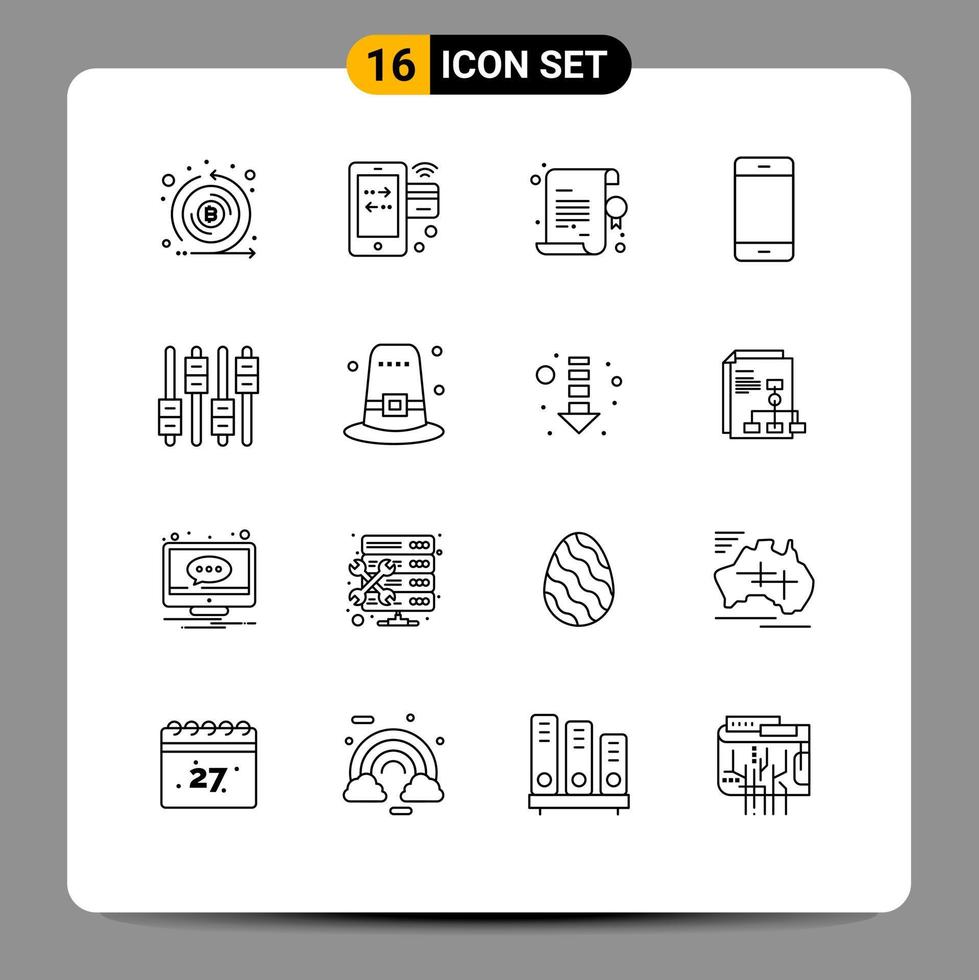 Editable Vector Line Pack of 16 Simple Outlines of iphone gadget wifi devices star Editable Vector Design Elements