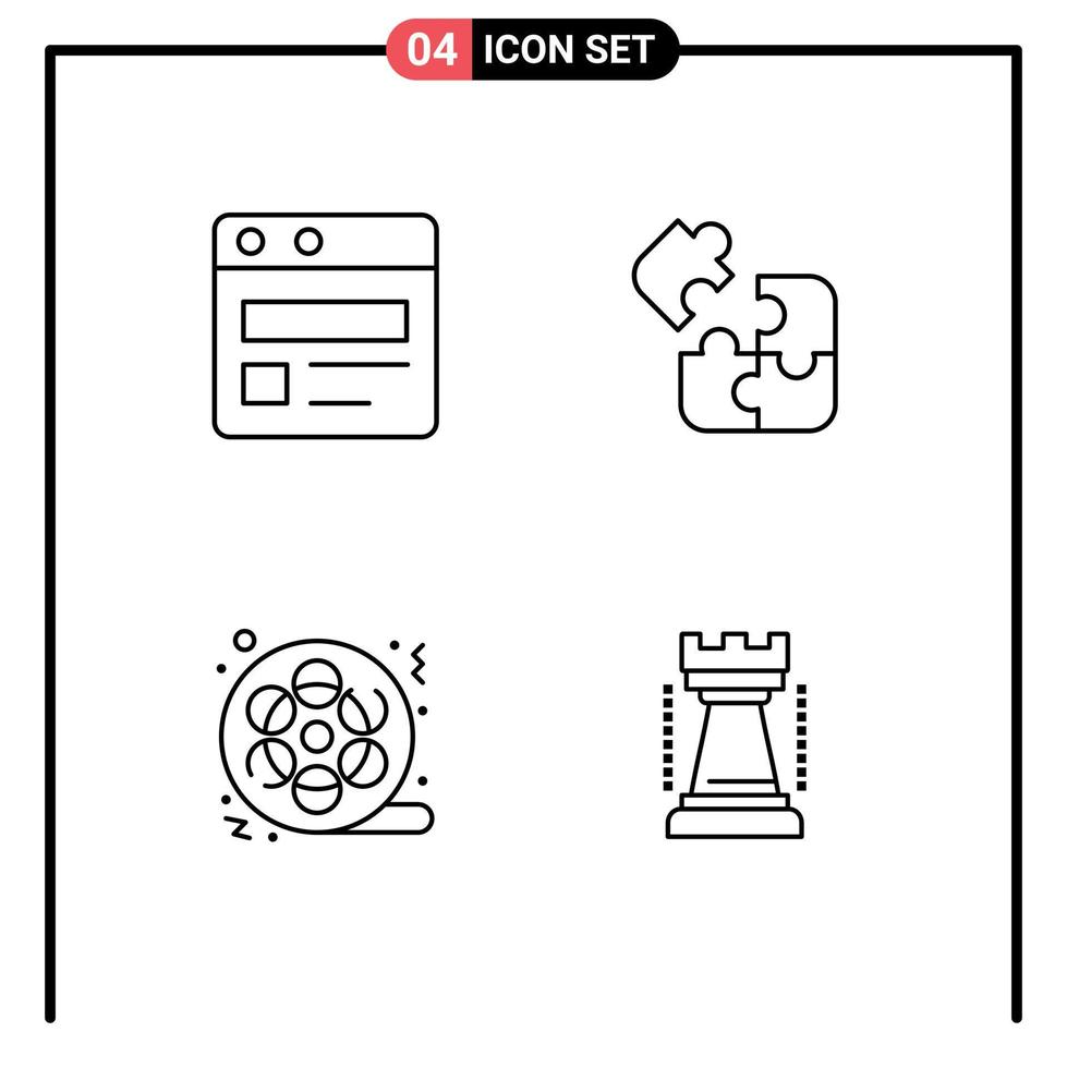 Stock Vector Icon Pack of 4 Line Signs and Symbols for business cinema jigsaw solution multimedia Editable Vector Design Elements