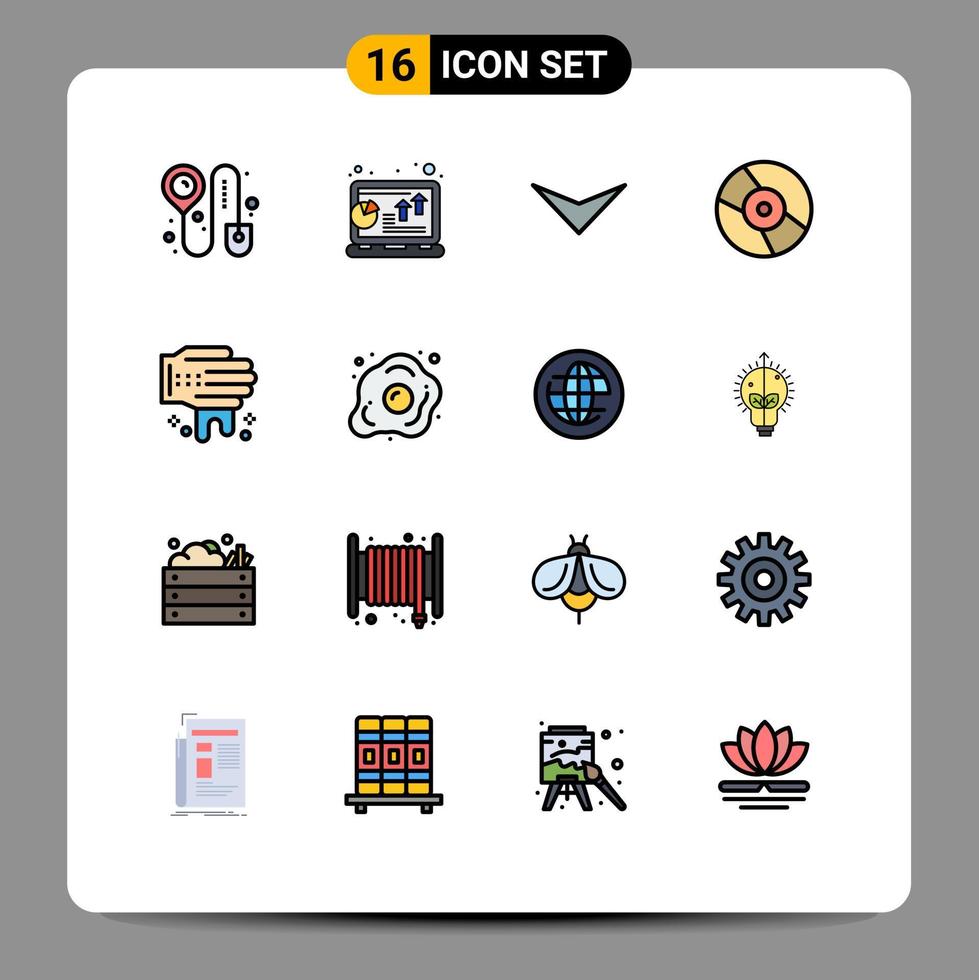 Mobile Interface Flat Color Filled Line Set of 16 Pictograms of spa hand arrow device dvd Editable Creative Vector Design Elements