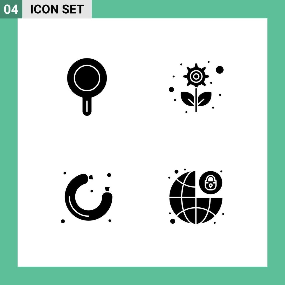 4 Universal Solid Glyphs Set for Web and Mobile Applications kitchen store recycling gear global protection Editable Vector Design Elements