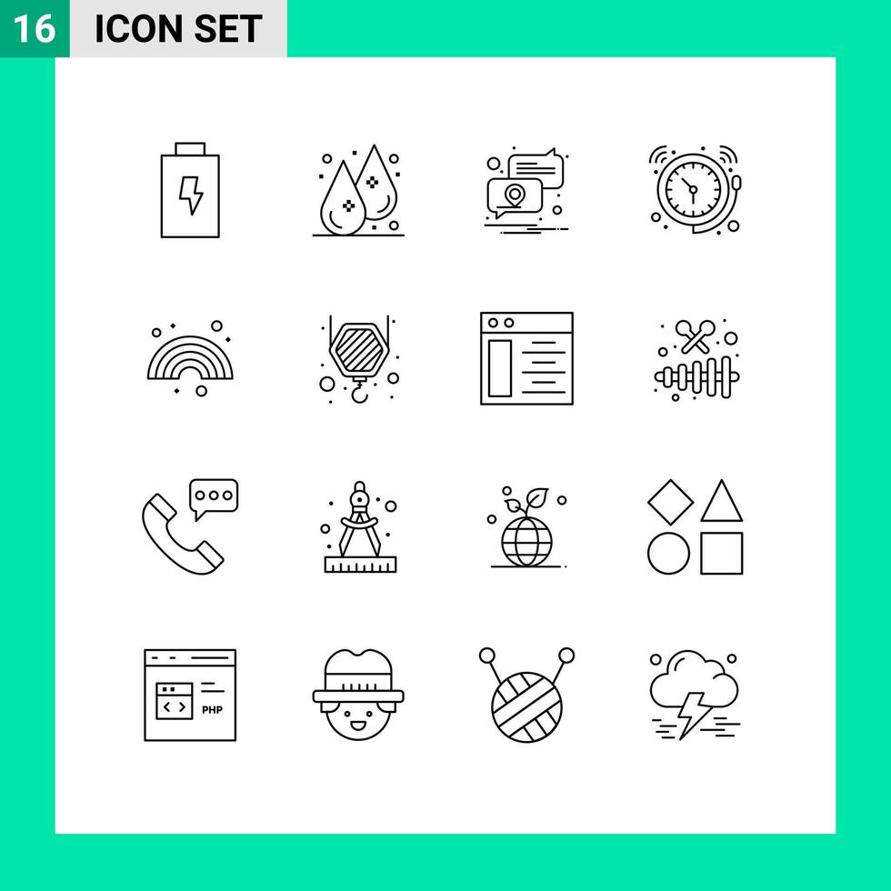 Set of 16 Commercial Outlines pack for forecast watch notification time bell Editable Vector Design Elements