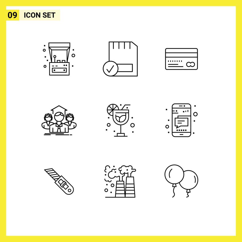 Modern Set of 9 Outlines Pictograph of group business hardware team back Editable Vector Design Elements