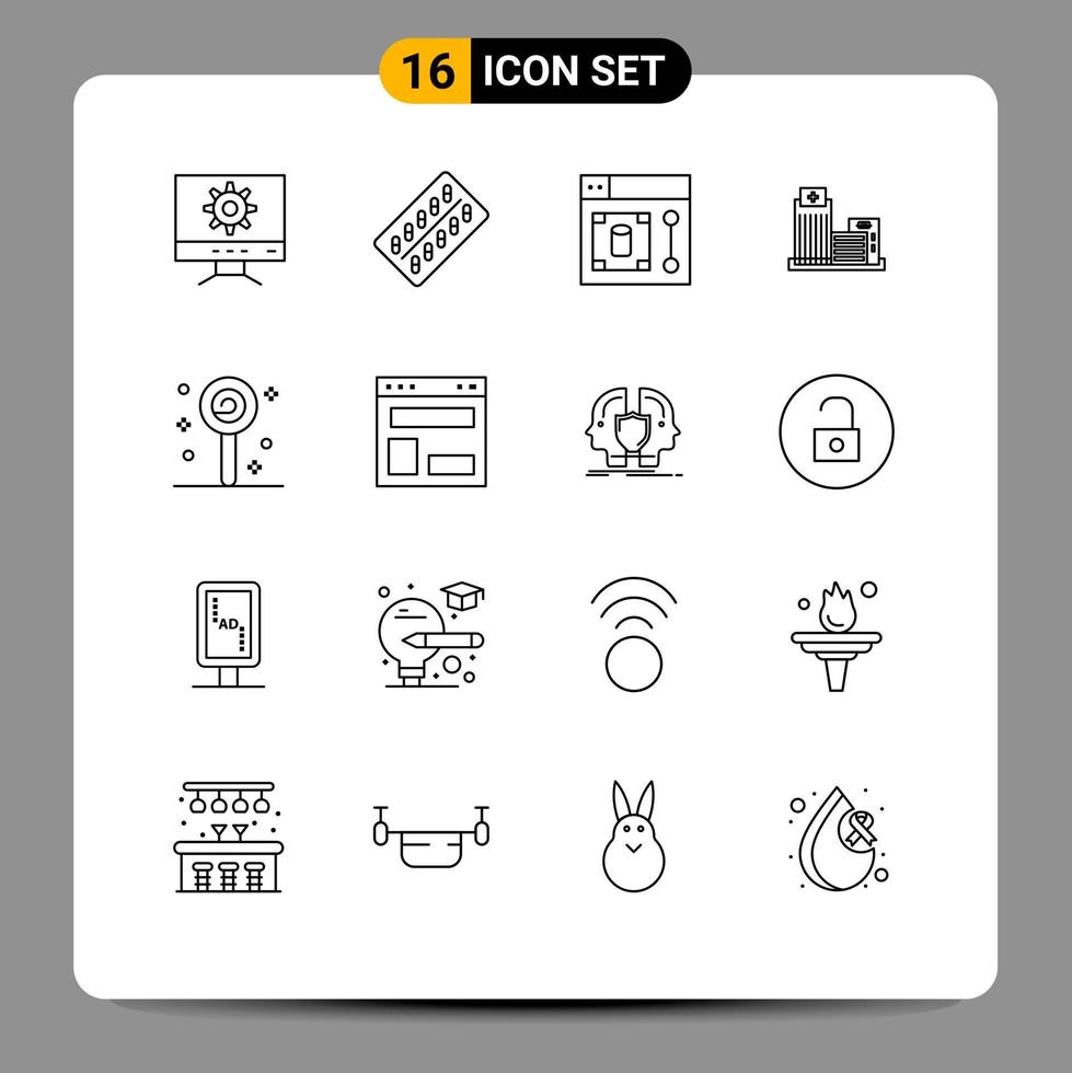 Set of 16 Modern UI Icons Symbols Signs for confect appartment web real building Editable Vector Design Elements