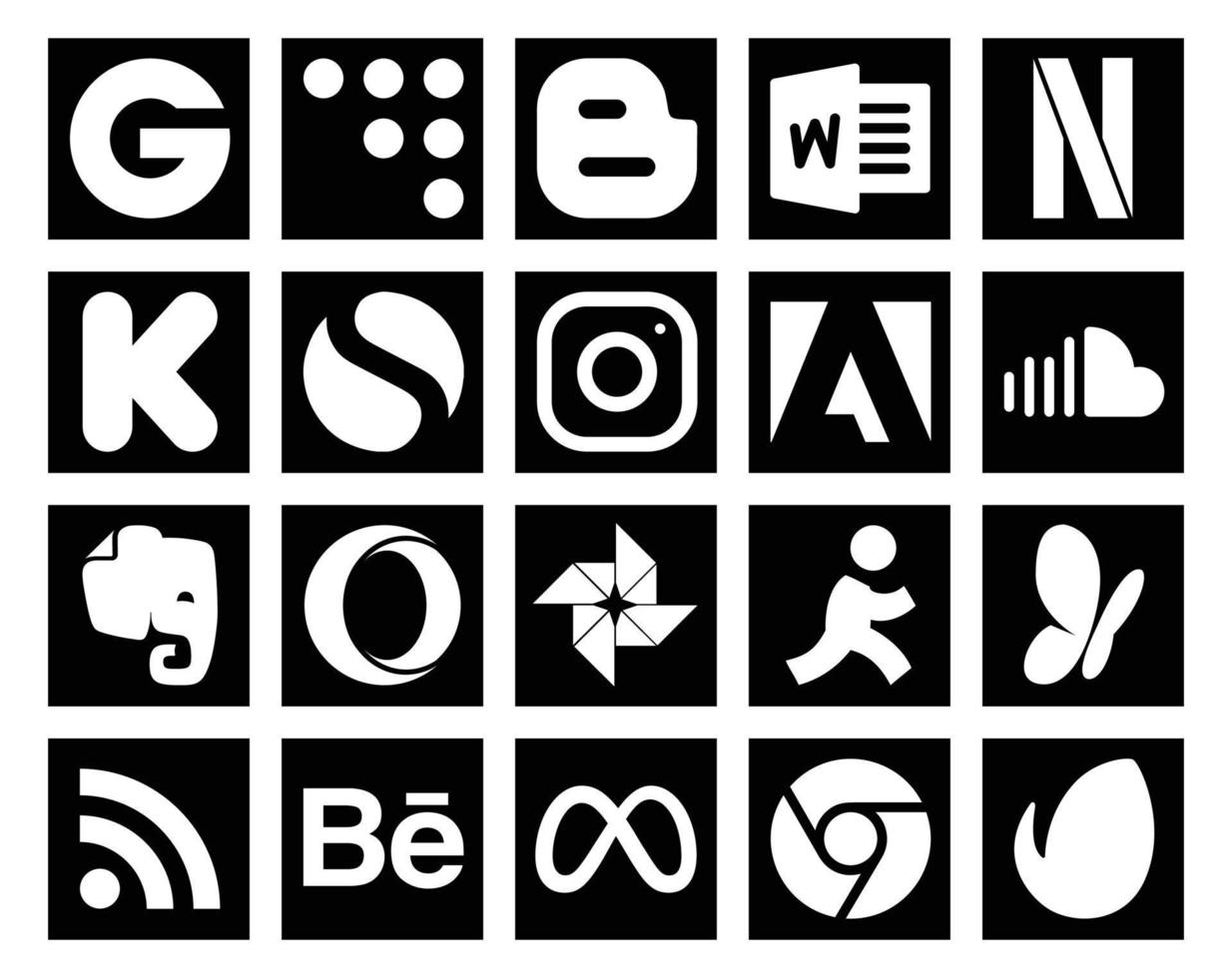 20 Social Media Icon Pack Including rss aim adobe photo evernote vector