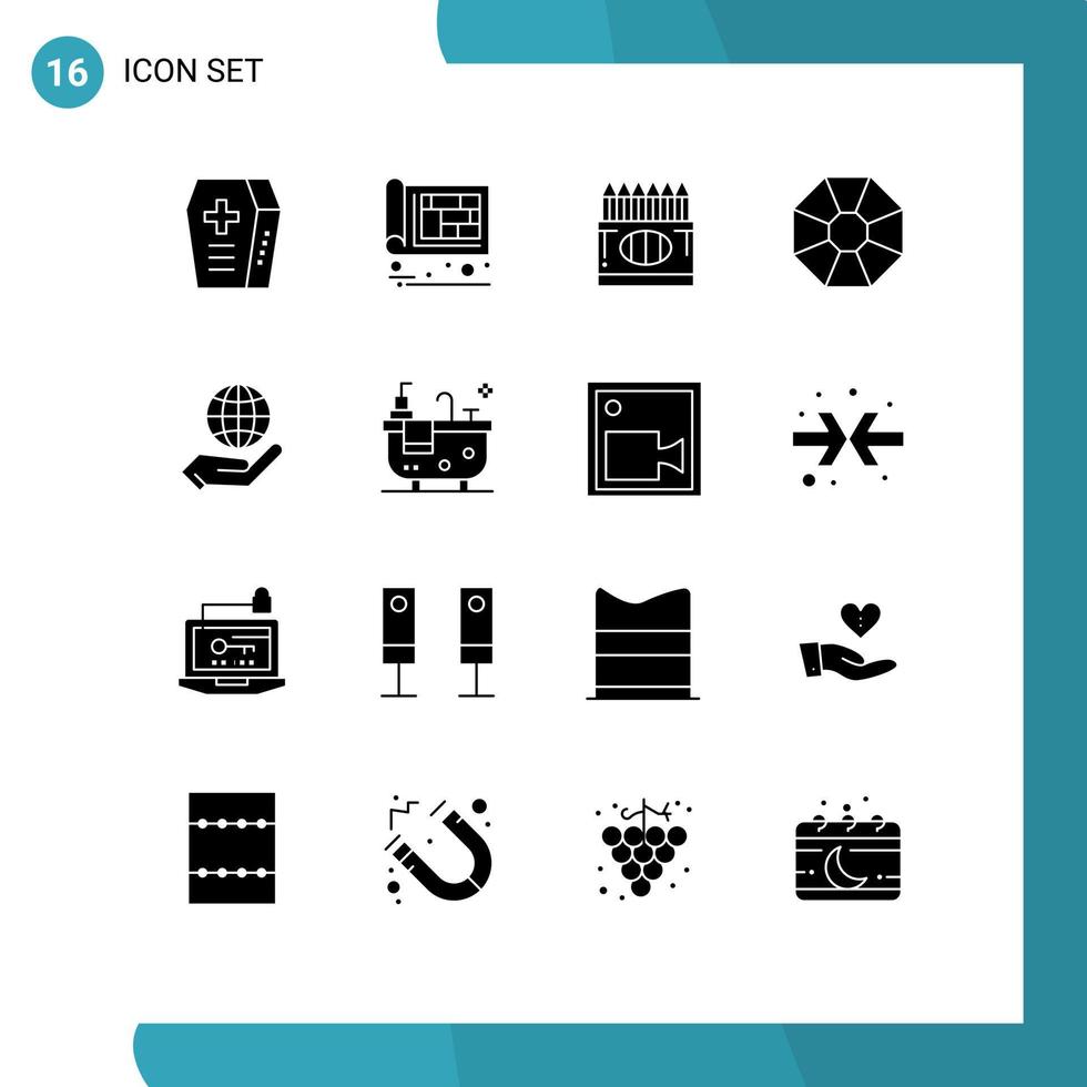 Solid Glyph Pack of 16 Universal Symbols of globe present back to school jewel education Editable Vector Design Elements