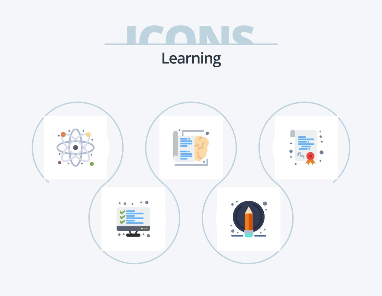 Learning Flat Icon Pack 5 Icon Design. certification. knowledge. pencil. brain. science vector