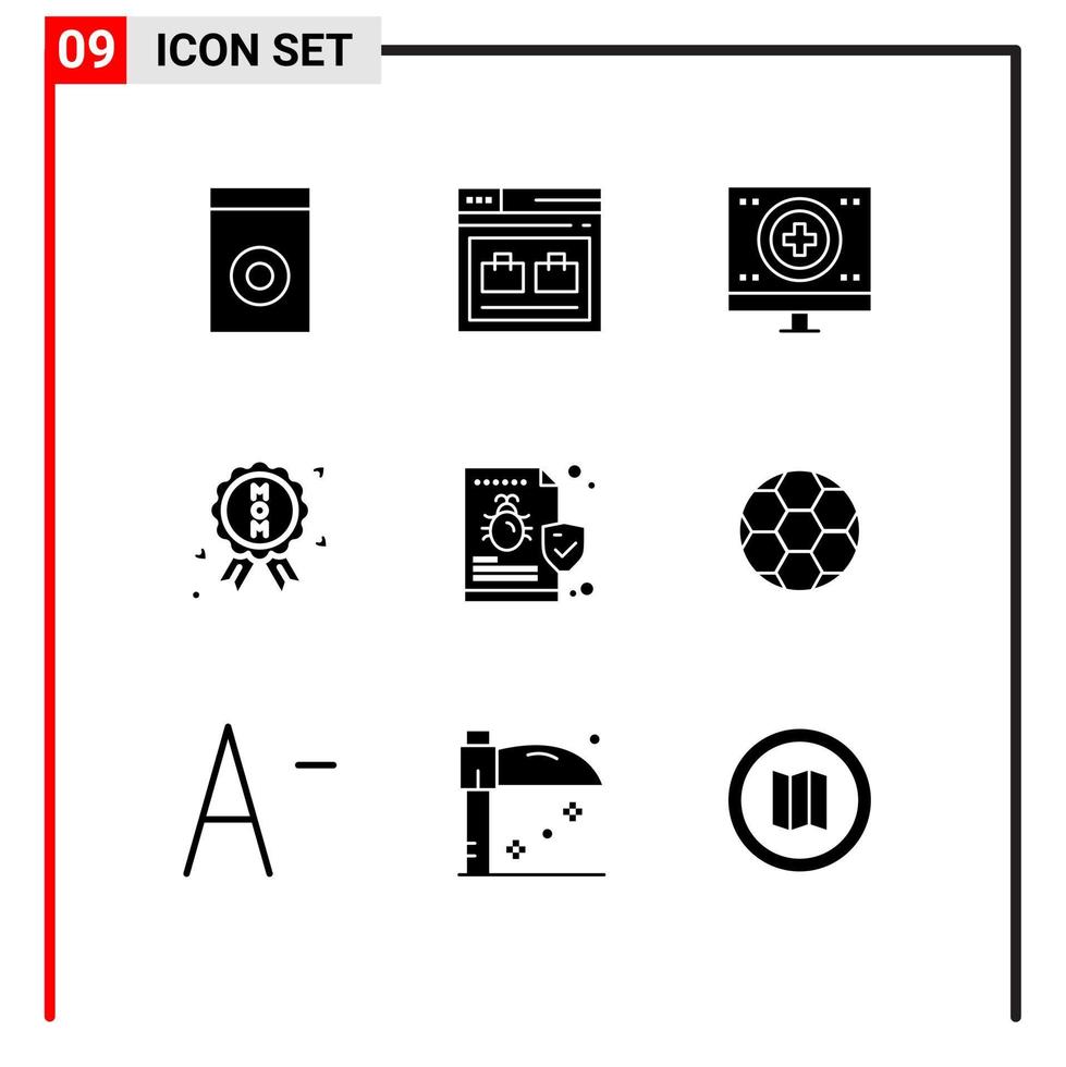 Modern Set of 9 Solid Glyphs and symbols such as file quality charity certificate monitor Editable Vector Design Elements