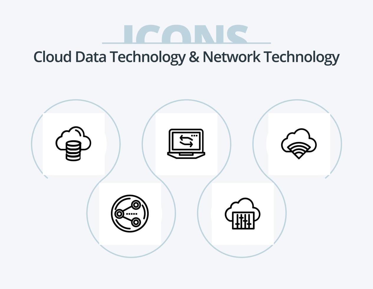 Cloud Data Technology And Network Technology Line Icon Pack 5 Icon Design. connection. signal. file. servise . usb vector