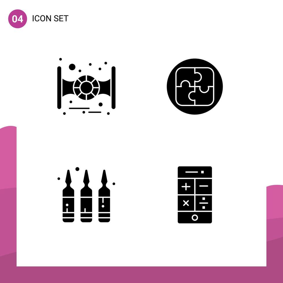 Set of 4 Vector Solid Glyphs on Grid for space liquid management solution calculator Editable Vector Design Elements