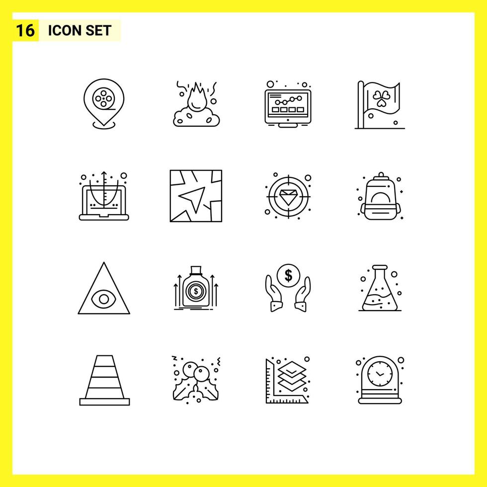 Universal Icon Symbols Group of 16 Modern Outlines of education calculate internet ireland flag Editable Vector Design Elements