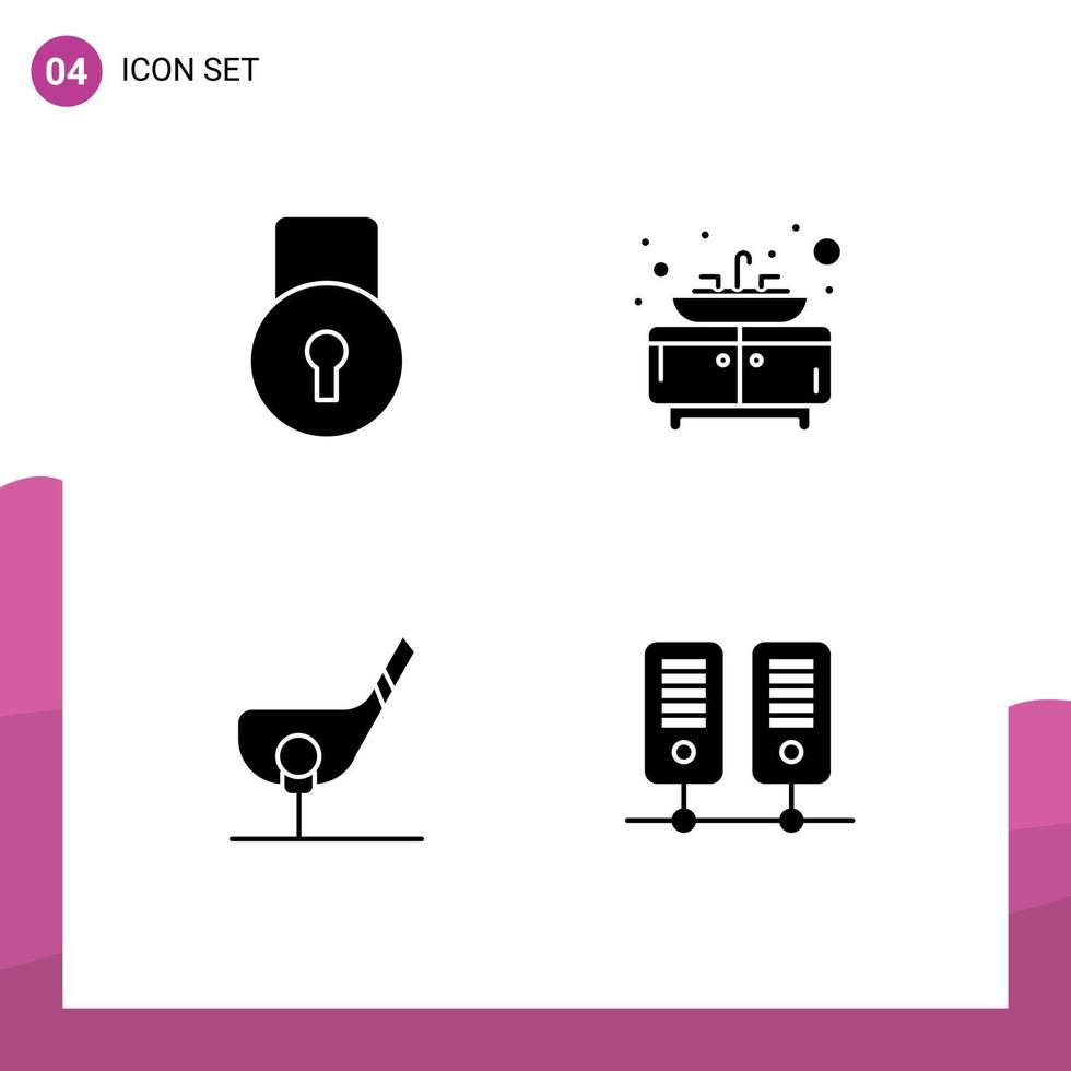 Pack of 4 creative Solid Glyphs of key club security sink shot Editable Vector Design Elements